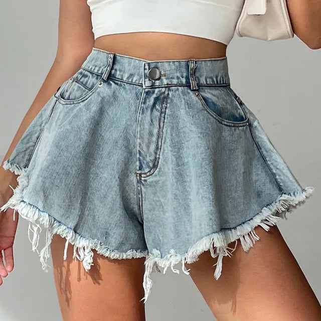 Stylish women's wide leg denim shorts. Comfortable, loose fit, perfect for casual summer everyday wear.