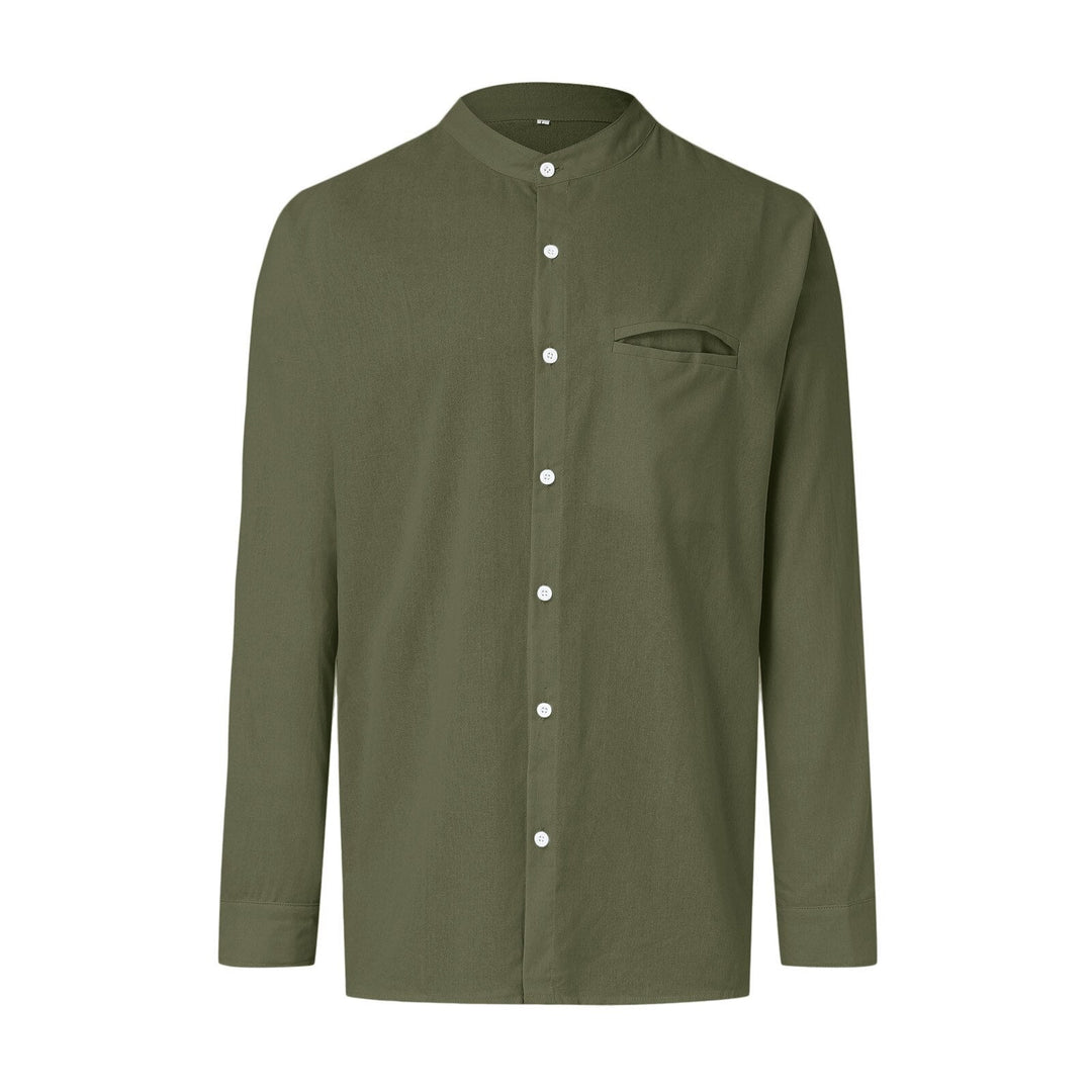 Comfortable men's long sleeve oversized summer shirt, relaxed fit button-down, ideal for casual holiday wear.