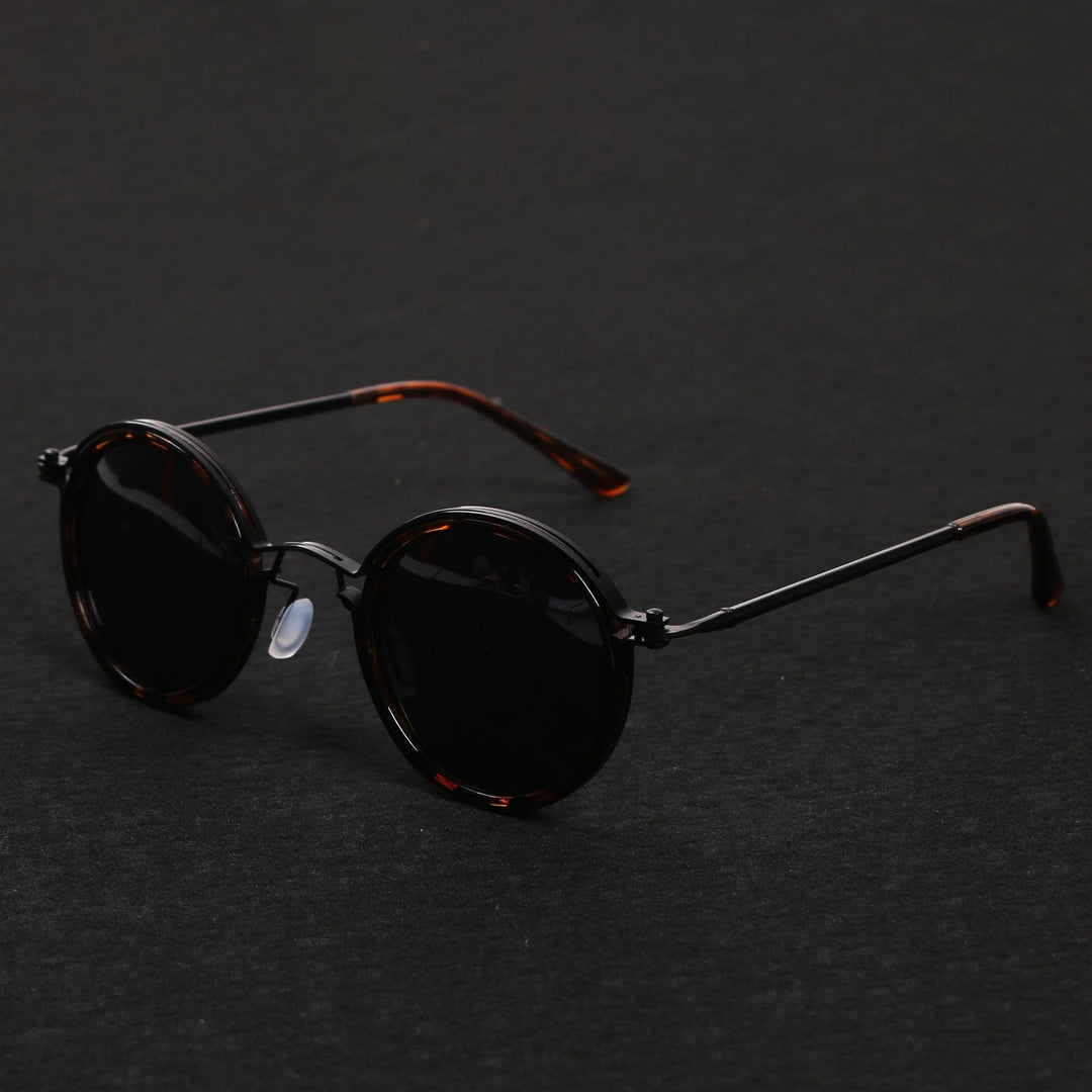 Gold metal frame round polarized sunglasses; unisex design for eye protection & fashion.