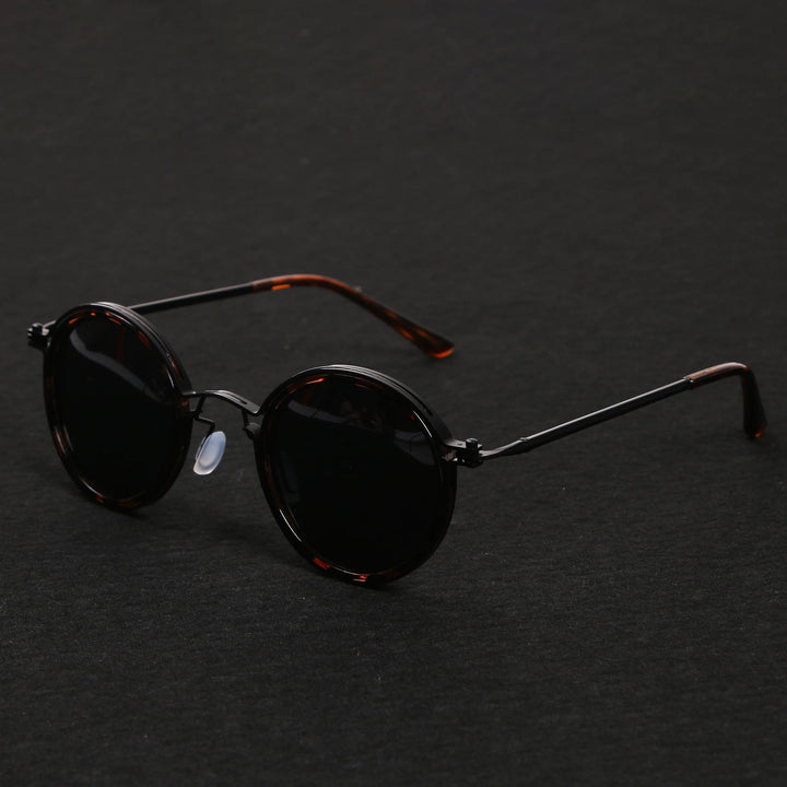 Gold metal frame round polarized sunglasses; unisex design for eye protection & fashion.
