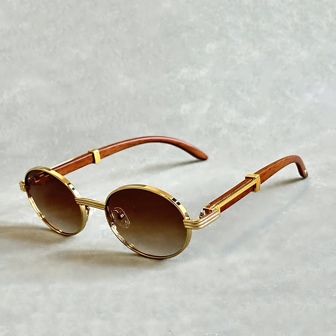Summer essential: chic unisex round gold frame sunglasses with UV400 protection for sunny days.