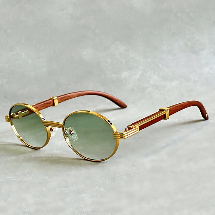 Premium unisex round gold frame sunglasses with UV400 lens for optimal eye protection.