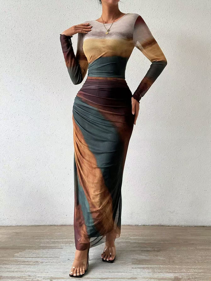 On-trend women's long sleeve bodycon maxi dress. A chic, figure-flattering choice for evening fashion.
