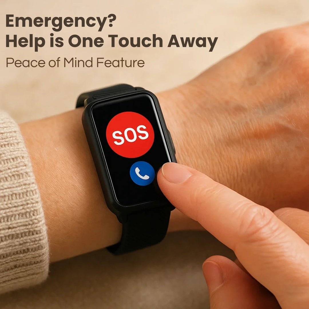 Caregiver's app displaying real-time GPS tracking for TavvitaImp009 senior smartwatch, ensuring safety.