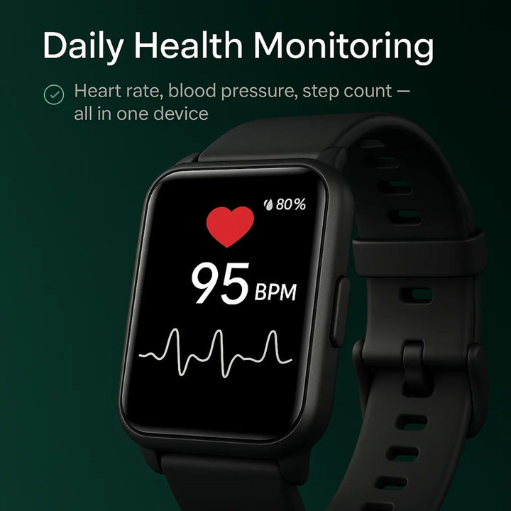 TavvitaImp009 senior smartwatch on its magnetic charging dock, ready for reliable daily elderly support.