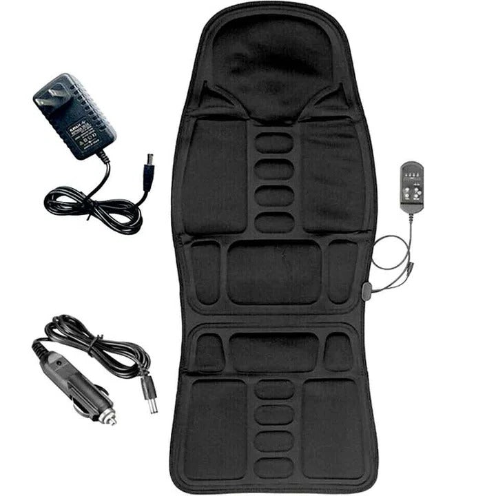 Portable heated massage cushion for home & car. Provides relaxation & stress relief for back, neck, and shoulders.