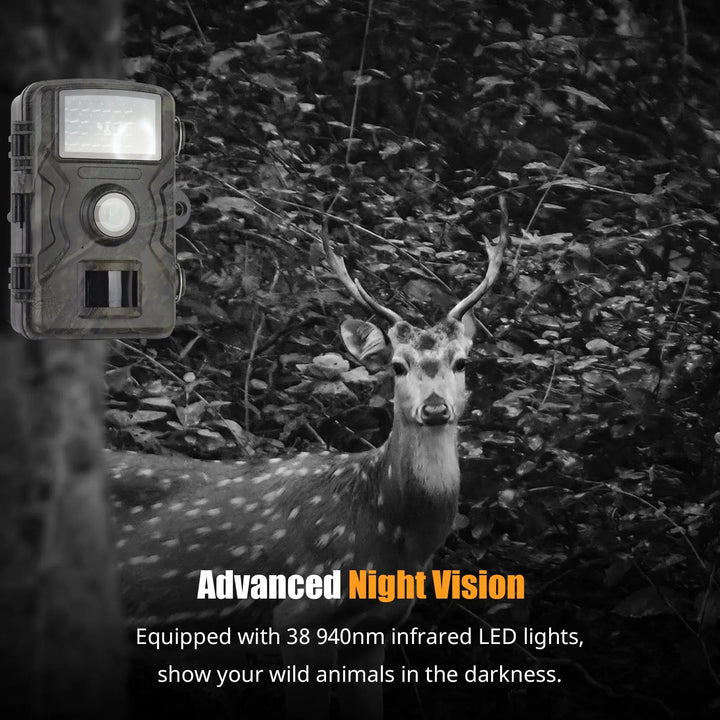 Tavvitaimp18 HD waterproof trail camera, 16MP, motion-activated with night vision for outdoor security.