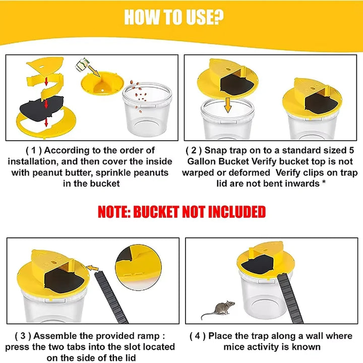Automatic 4-Pack Bucket Lid Mouse Trap - Pest Control Solution
