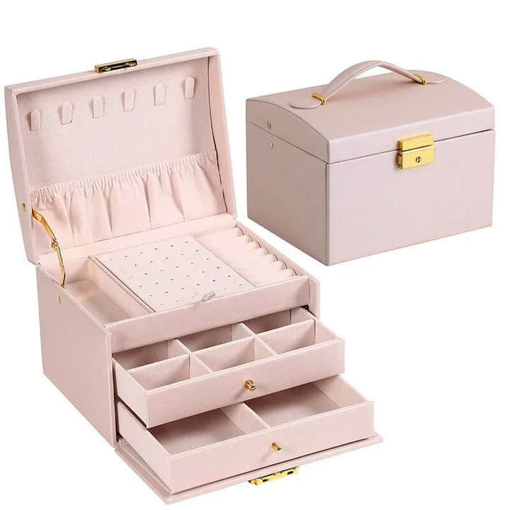 Faux leather elegant 3-tier jewelry storage box, velvet lined, perfect gift for her, accessory holder.