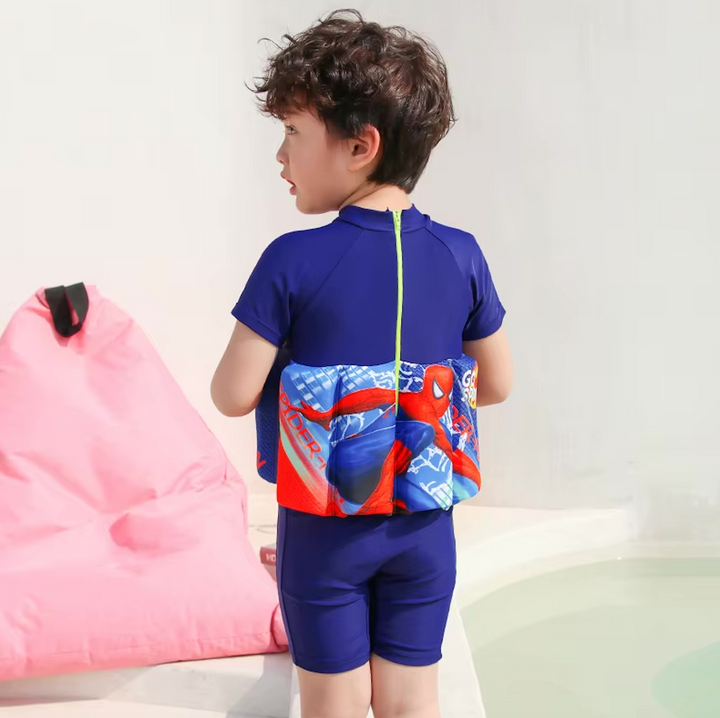 Safe toddler pool float vest, UV 50+ sun protection, with comfortable built-in shorts.
