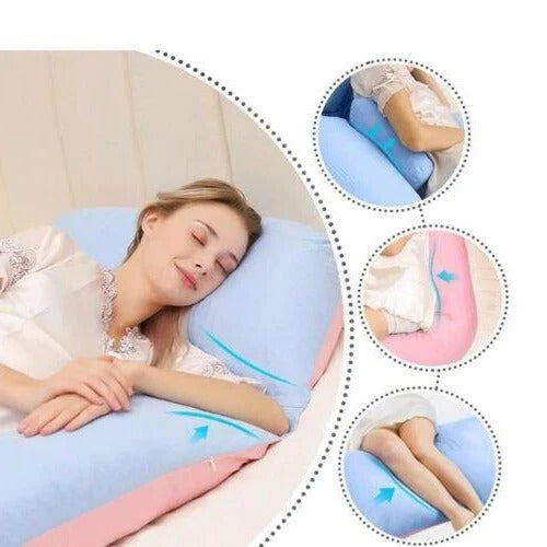 Customizable U-shaped full body pillow with memory foam fill, perfect for personalized sleep support & comfort.