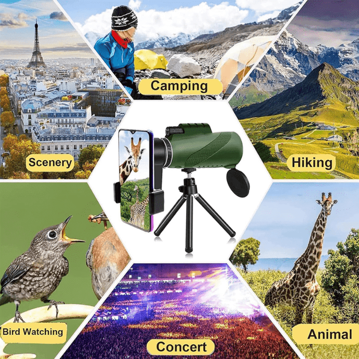 Compact 600x zoom monocular telescope, perfect for birdwatching, hiking, and outdoor travel adventures.