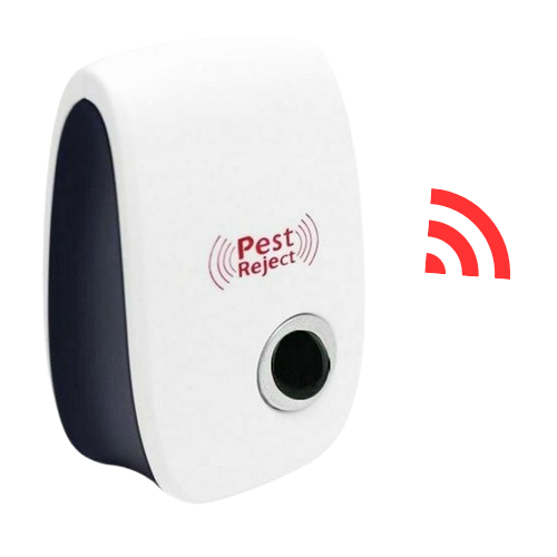 "Ultrasonic pest repeller for indoor and outdoor use, sleek white device, offers chemical-free and odorless pest control."