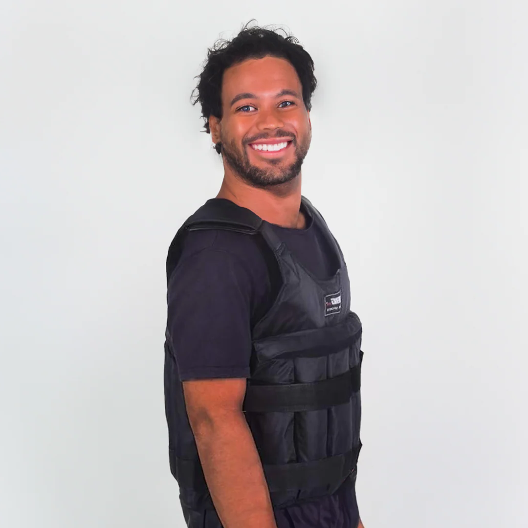 Unisex 110 lb adjustable weighted vest for challenging fitness, endurance, strength & cardio exercise.
