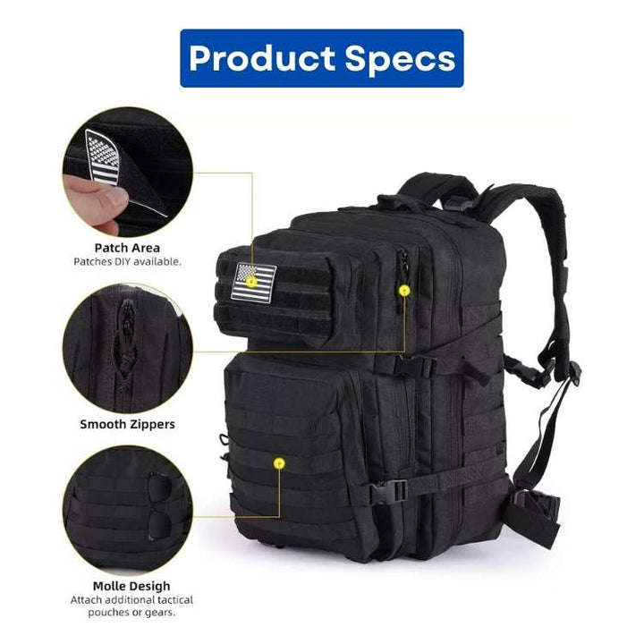 Water-resistant 30L hiking pack. Unisex durable outdoor survival backpack for camping & adventure.