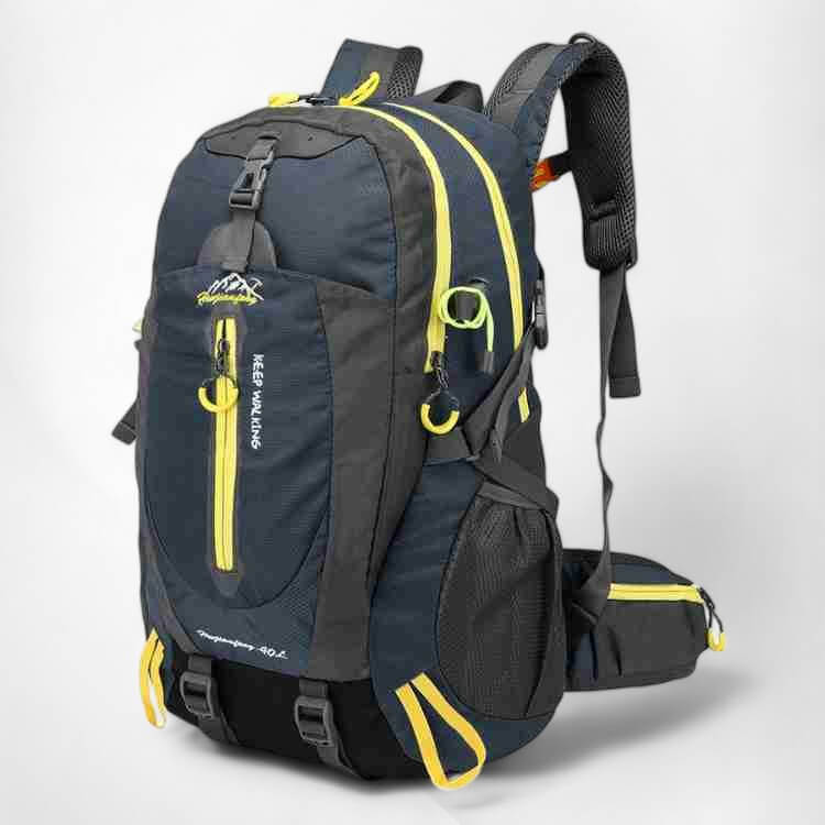 Unisex 40L waterproof hiking backpack, front view, in black, perfect for outdoor camping and trekking adventures.