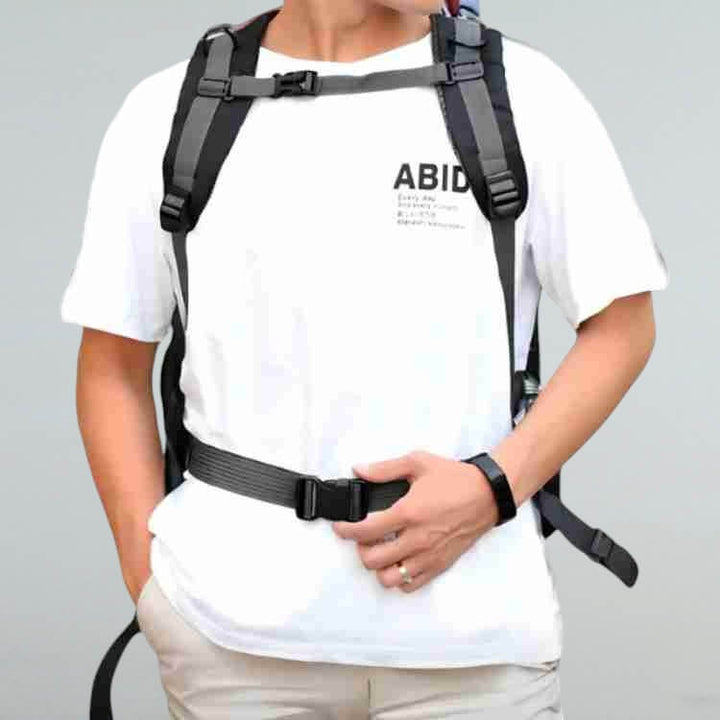 Durable 40L waterproof travel backpack, back view showing padded straps & hip belt for comfortable outdoor adventures.