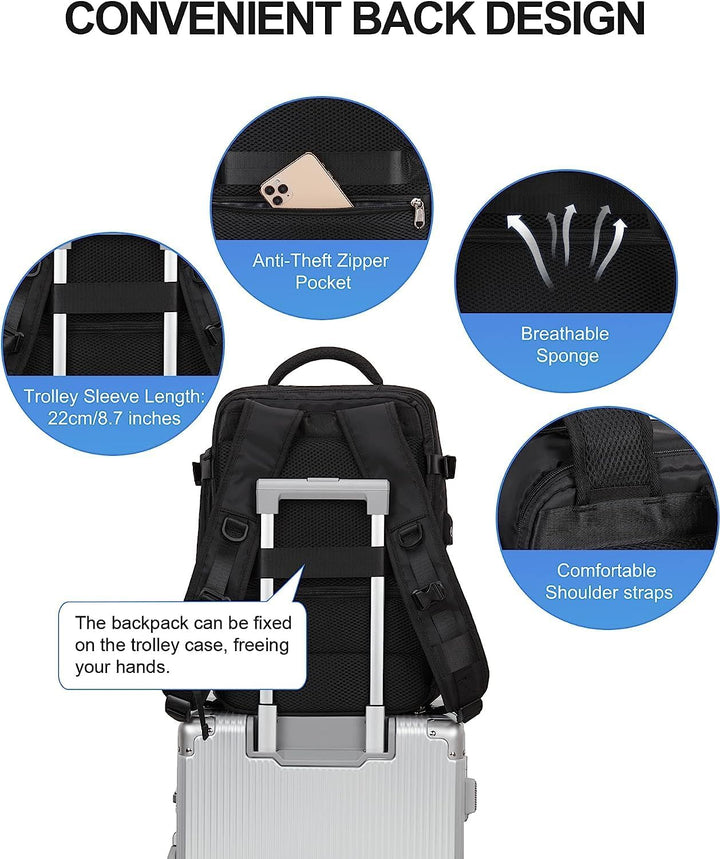 Spacious 40L waterproof laptop backpack with shoe compartment, USB charging, for travel & commute.