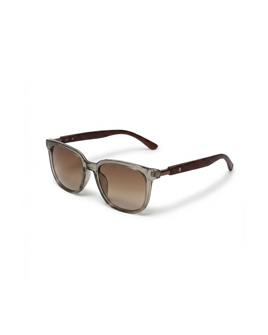 Unisex acetate & wood frame sunglasses with dark tinted lenses, modern design, stylish fashion accessory.