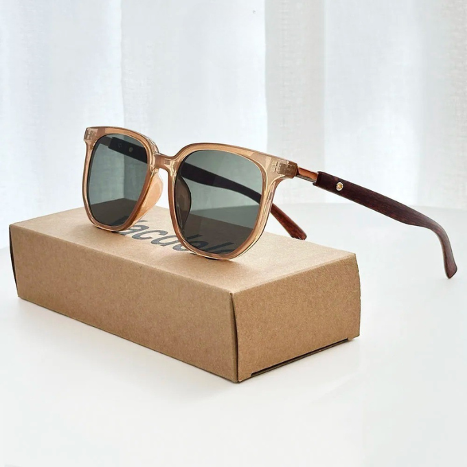 Unisex acetate and wood frame sunglasses, ideal for daily wear with comfortable, lightweight construction.