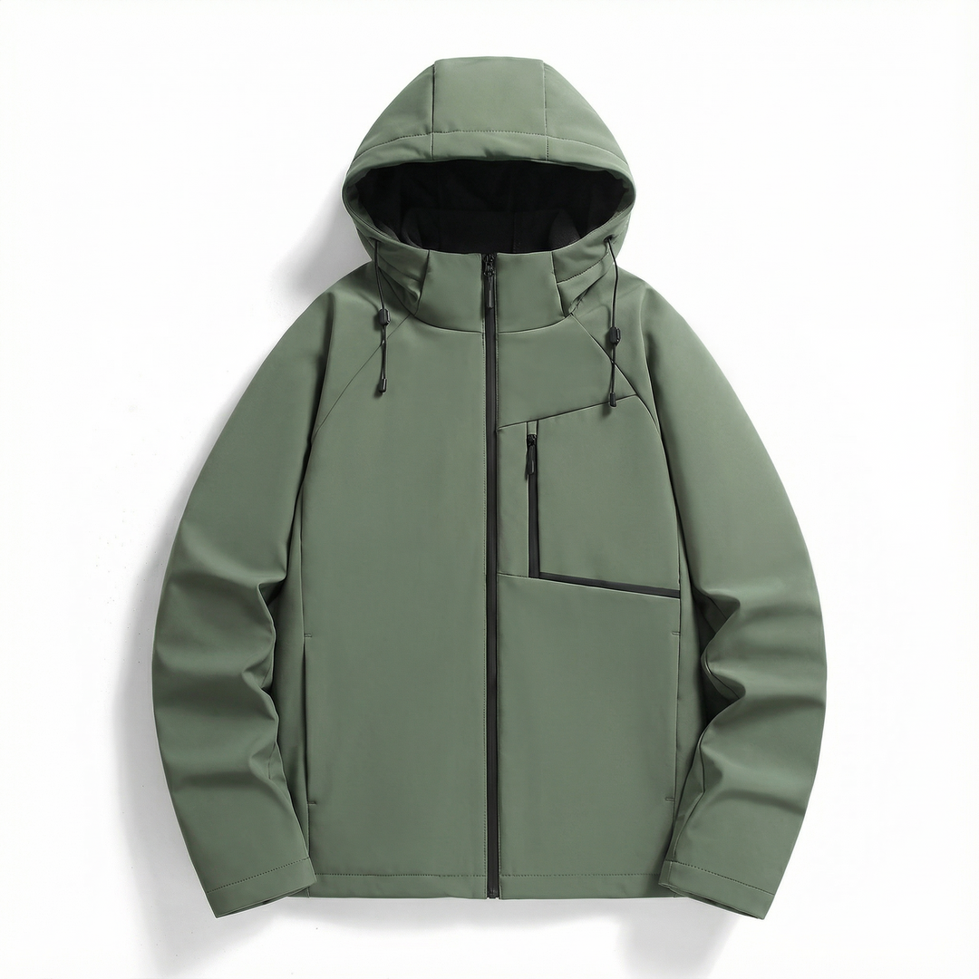 Windbreaker rain-resistant hooded jacket for men & women, ideal for outdoor activities, fleece interior