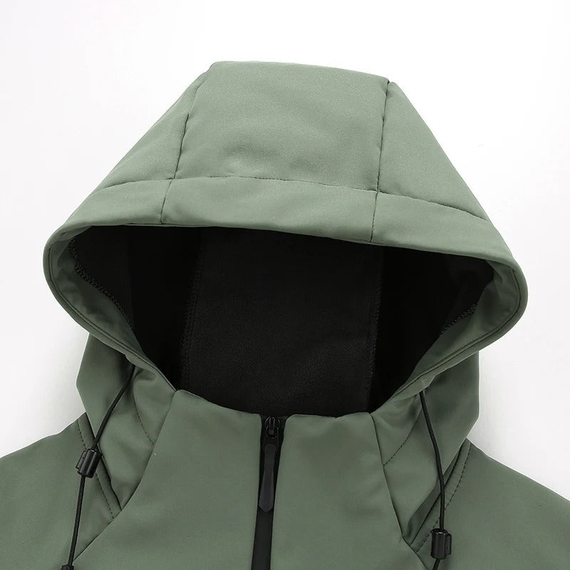 Fleece-lined hooded jacket, a versatile windbreaker & rain-resistant outerwear for men and women