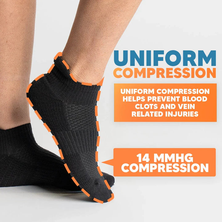 Model wearing unisex ankle compression socks, demonstrating comfortable fit and ankle support