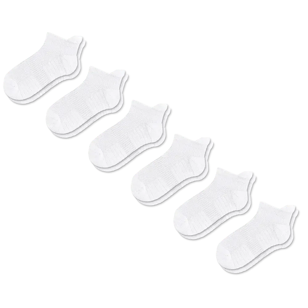 Stack of multiple pairs of unisex ankle compression socks, great for sport and daily use