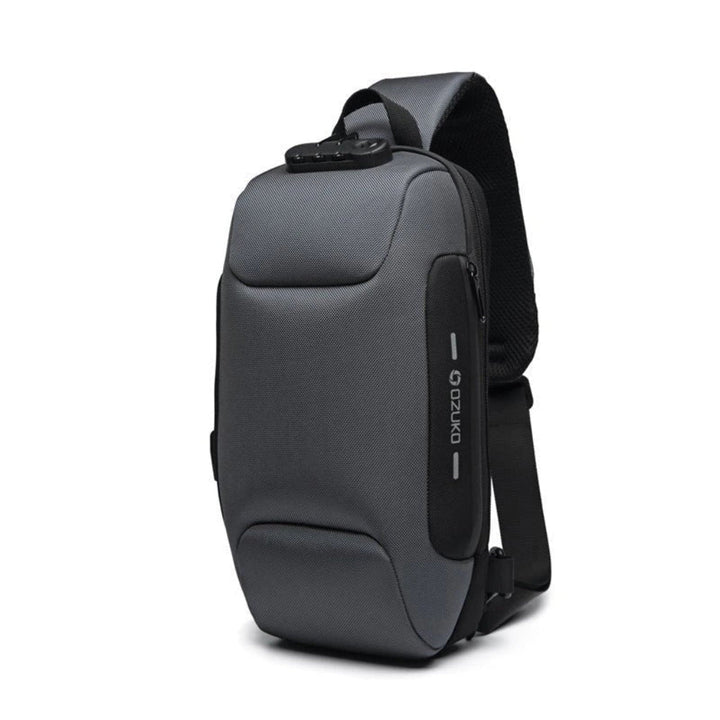 Secure anti-theft crossbody sling bag. Features external USB charging port & RFID protection for safe tech carry.