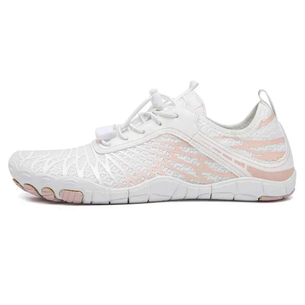 Trail-ready unisex barefoot hiking shoes featuring a flexible sole and wide toe box for natural movement.