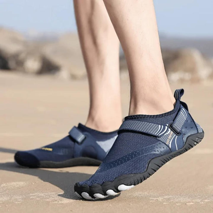 Close-up of the sole of barefoot water shoes, showing excellent grip for aquatic adventures & outdoor exploration.