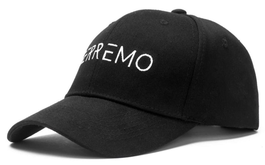 Unisex black classic embroidered hat, adjustable, front view, casual fashion accessory headwear