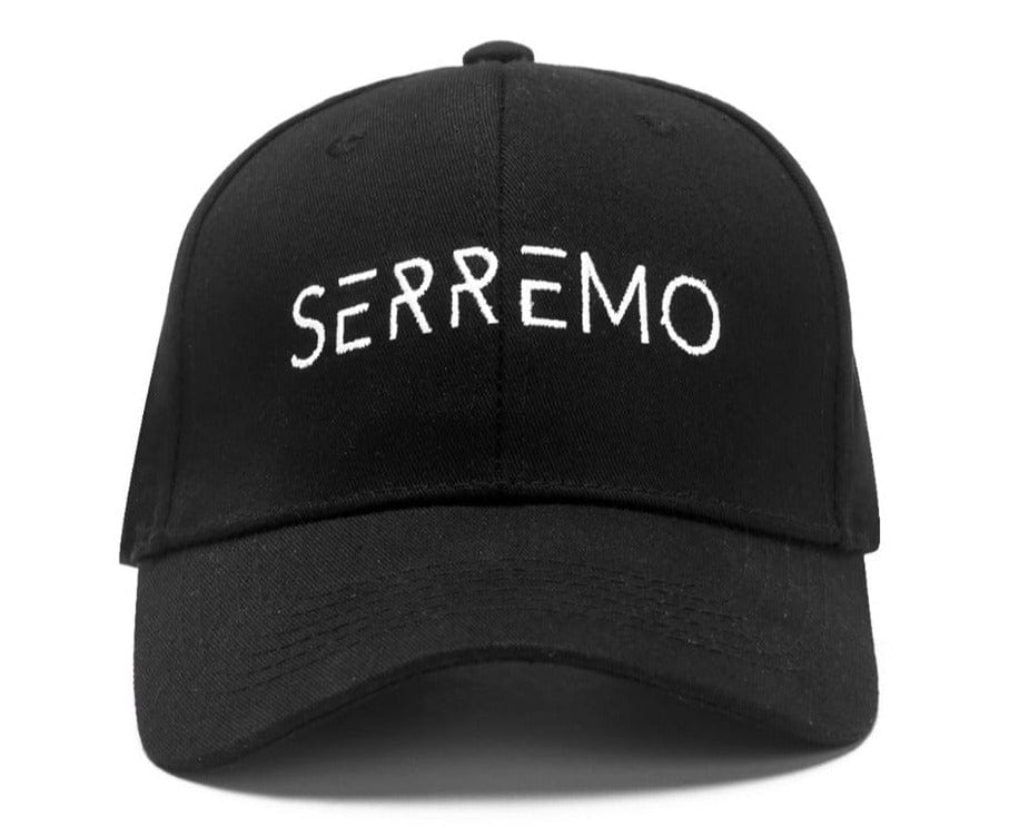 Unisex black embroidered hat, adjustable strap detail, back view, comfortable casual accessory