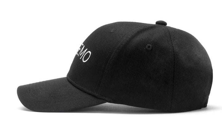 Unisex classic black embroidered cap, worn by model, showing casual style, versatile fashion accessory