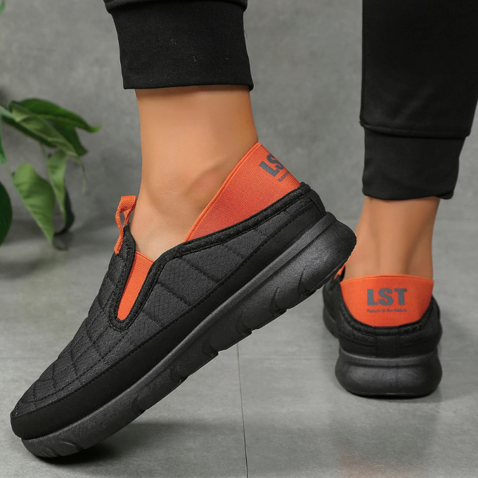 Back view of a slip-on comfort casual shoe, highlighting the flexible and comfortable design