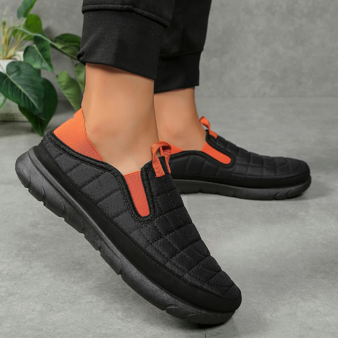 Unisex slip-on comfort casual footwear with a breathable, water-resistant puffer-style upper
