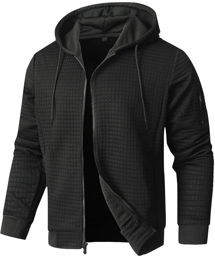 Unisex black thermal hoodie, cotton blend, for casual winterwear & athletic adventures