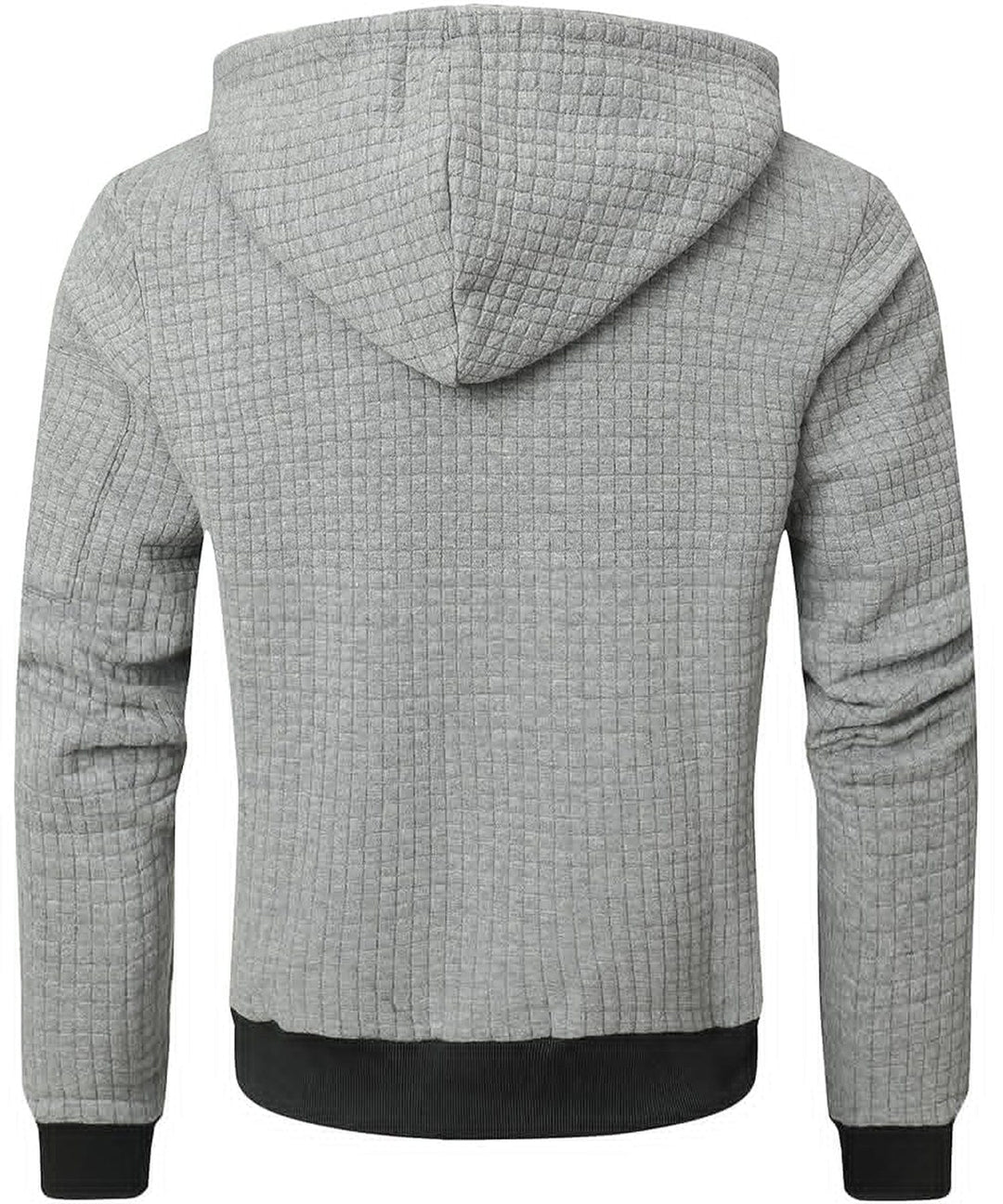 Flat lay of a gray unisex thermal hoodie, durable cotton blend, suitable for winter activities