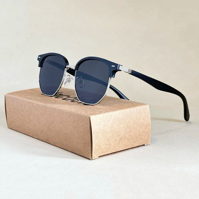 Stylish unisex woodgrain double bridge sunglasses, offering polarized UV protection and a bold fashion statement