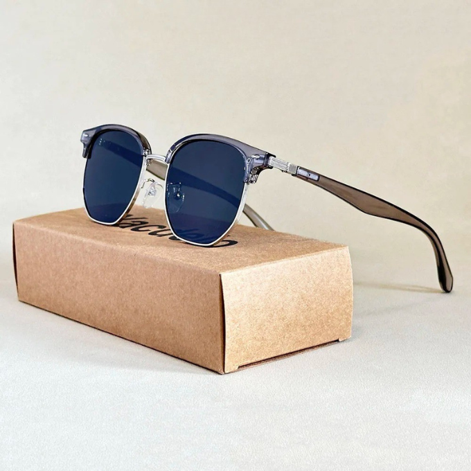 Contemporary unisex eyewear: bold double bridge sunglasses with woodgrain finish and essential UV protection