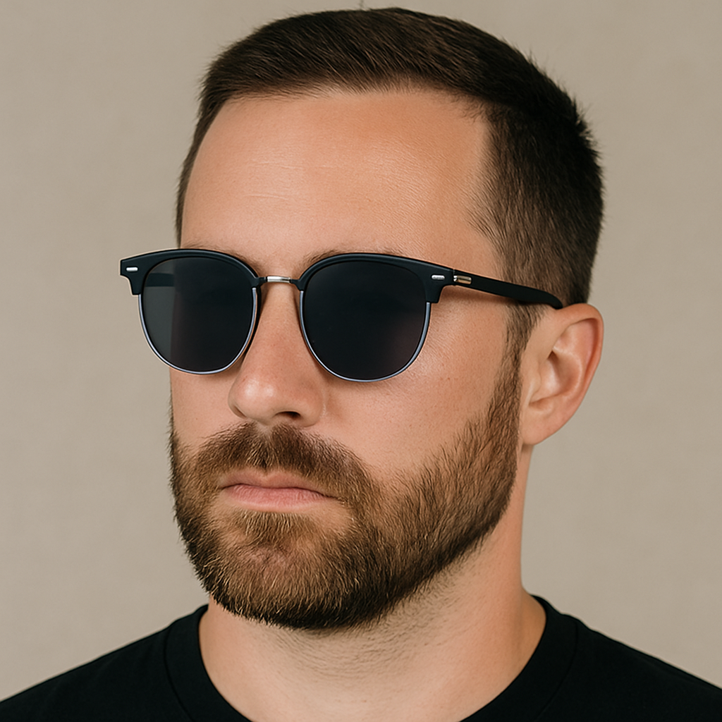 Accessory shot: trendy woodgrain double bridge sunglasses, perfect for unisex fashion and sun safety