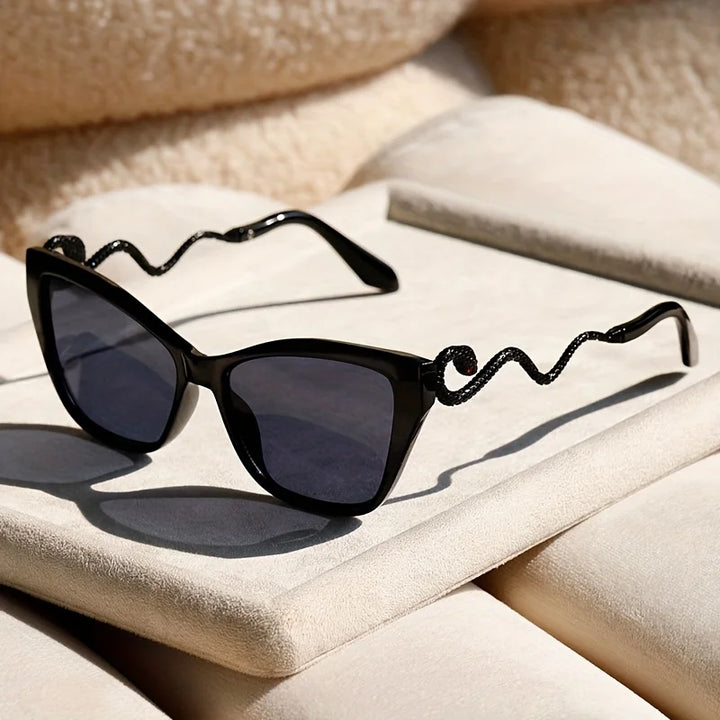Close-up of unisex bold fashion sunglasses, highlighting the unique frame and trendy design