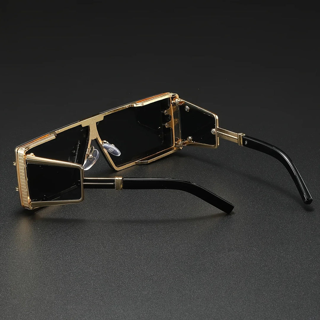 Chic unisex sunglasses featuring a bold geometric aviator design and golden details for sun protection.