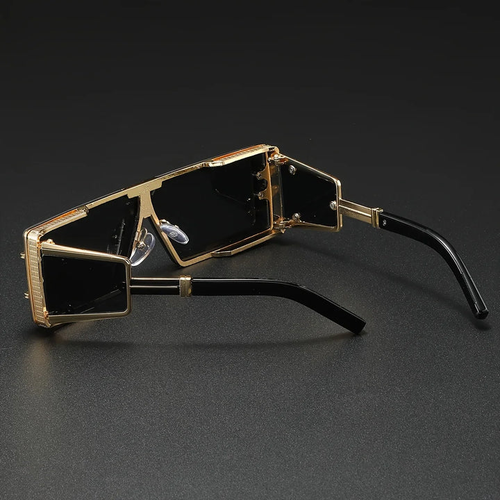 Chic unisex sunglasses featuring a bold geometric aviator design and golden details for sun protection.
