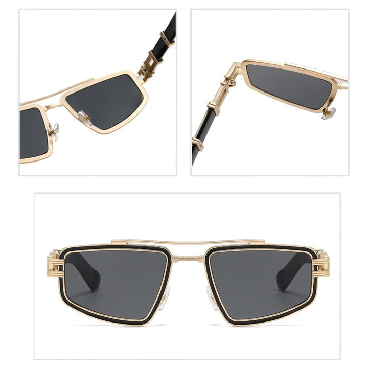Front view of bold geometric metal frame sunglasses, a chic and modern accessory for sun protection