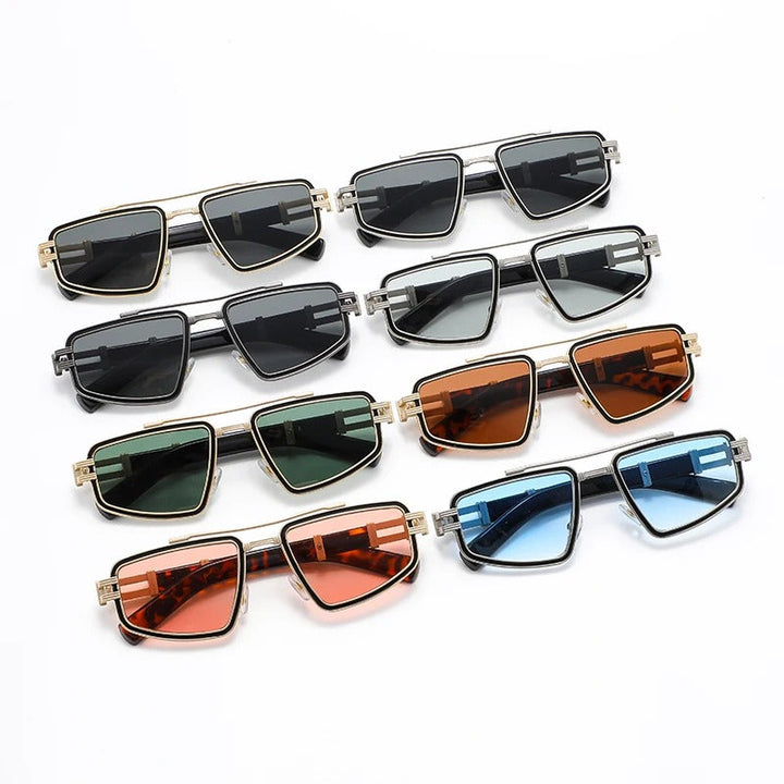 Lifestyle shot of unisex geometric sunglasses, demonstrating their fashion versatility and UV blocking