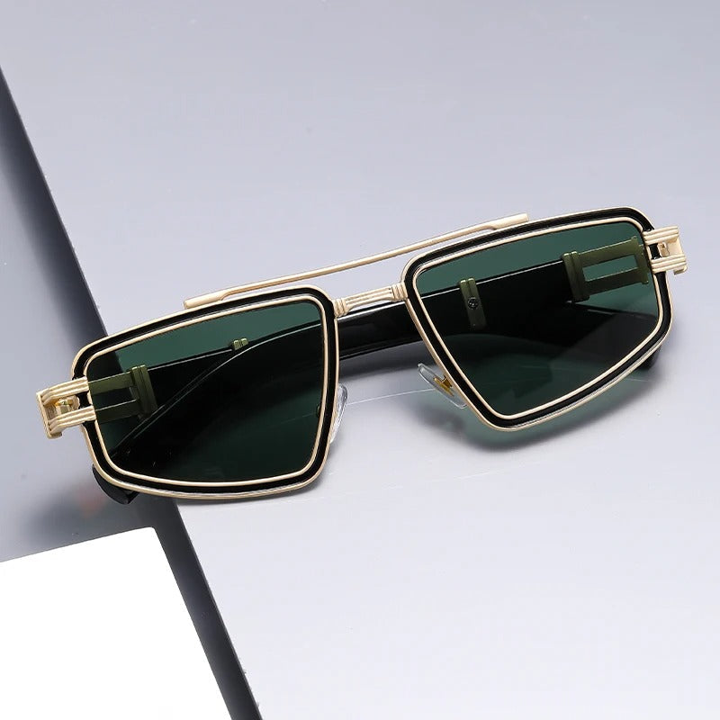 Geometric metal frame sunglasses offering full UV protection, a must-have modern eyewear accessory