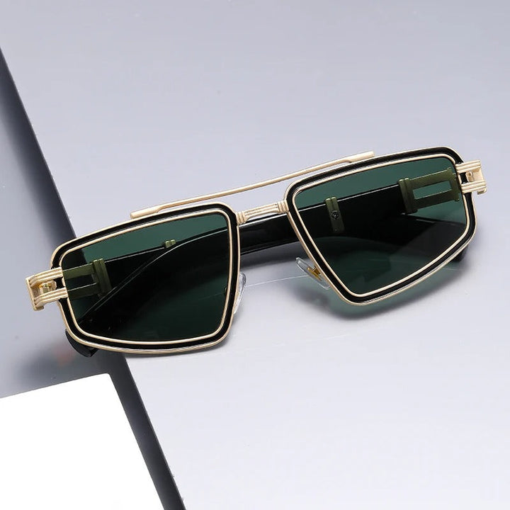Geometric metal frame sunglasses offering full UV protection, a must-have modern eyewear accessory