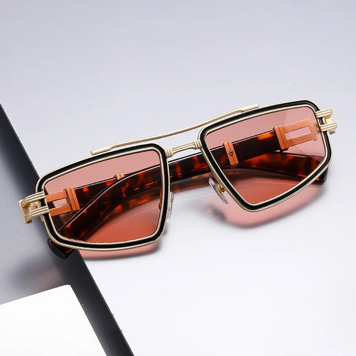 Fashionable unisex sunglasses, bold geometric shape, premium metal frame, essential for eye protection