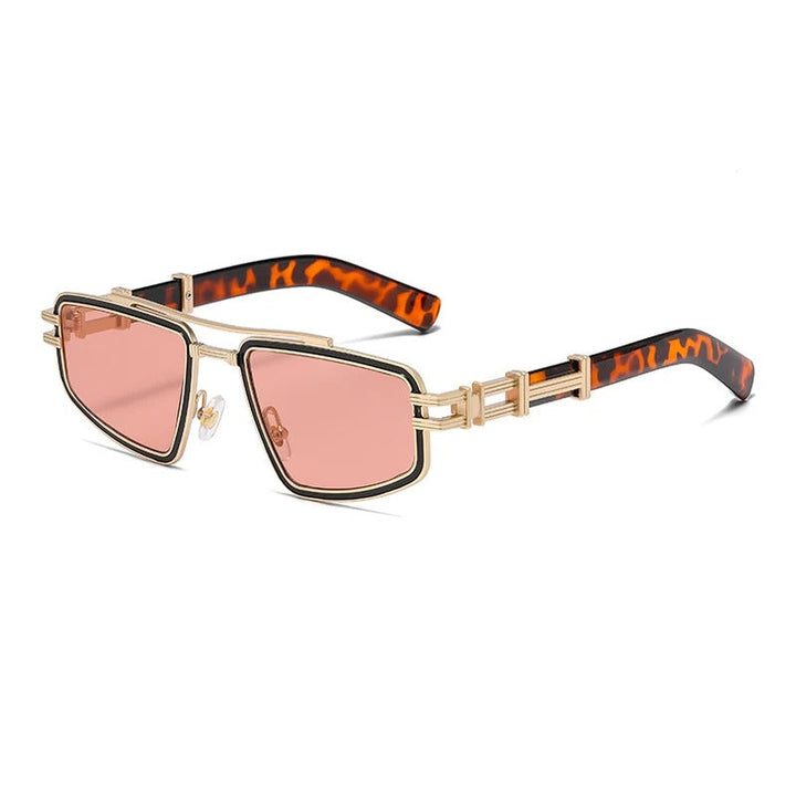 High-angle shot of geometric metal frame sunglasses, combining modern aesthetics with UV defense